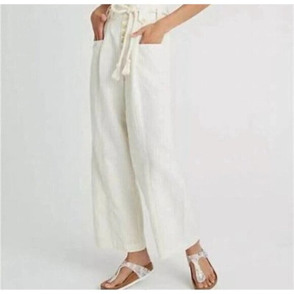 Maeve Pants - Maeve Anthropologie Cream Wide Leg Paper Bag linen Blend Pants Rope Belt Size 10